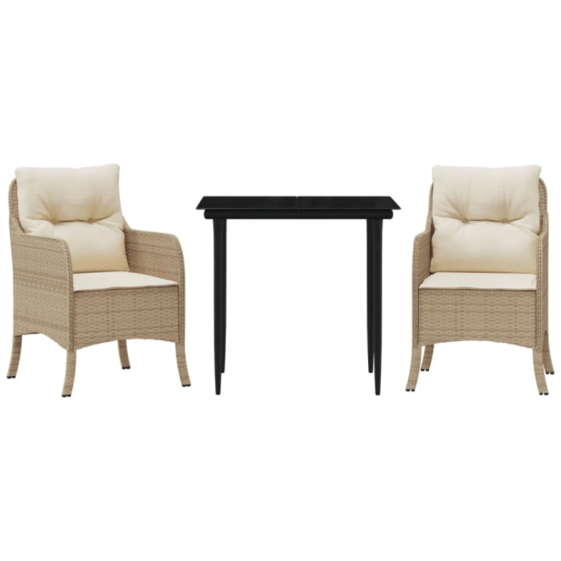 vidaXL 3-daļīgs dārza mēbeļu komplekts, matrači, bēša PE rotangpalma