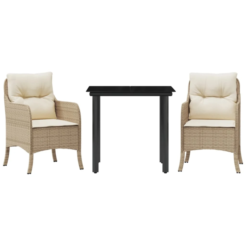 vidaXL 3-daļīgs dārza mēbeļu komplekts, matrači, bēša PE rotangpalma