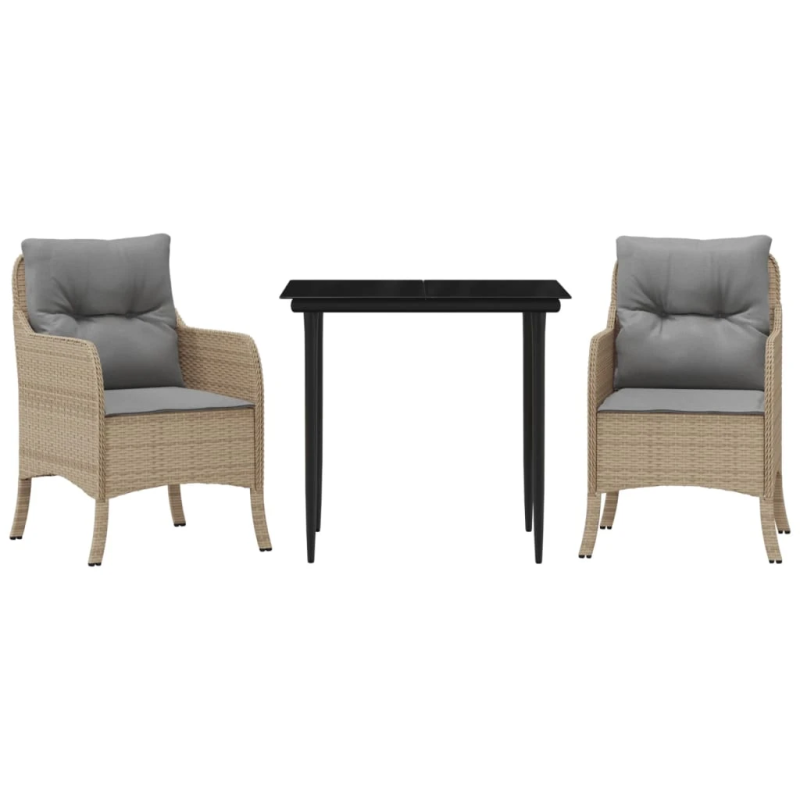 vidaXL 3-daļīgs dārza mēbeļu komplekts, matrači, bēša PE rotangpalma