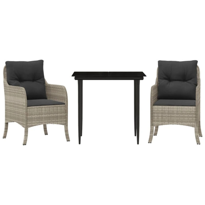 vidaXL 3-daļīgs dārza mēbeļu komplekts, matrači,gaiši pelēka PE pinums