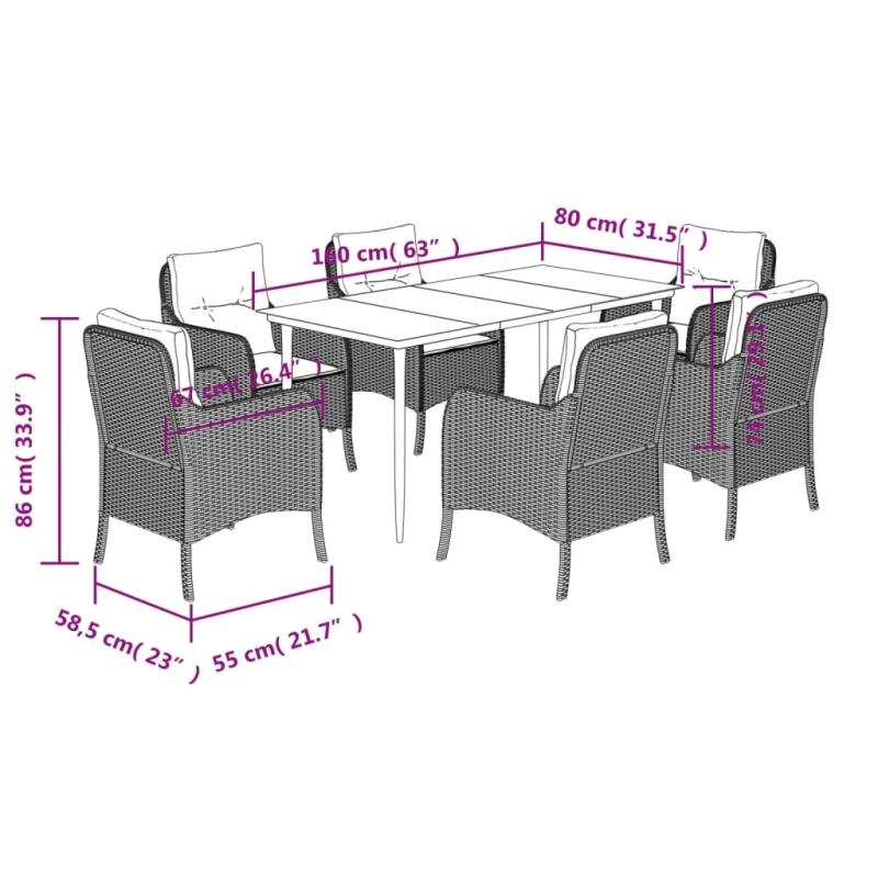 vidaXL 7-daļīgs dārza mēbeļu komplekts, matrači,gaiši pelēka PE pinums