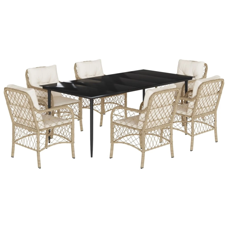 vidaXL 7-daļīgs dārza mēbeļu komplekts, matrači, bēša PE rotangpalma