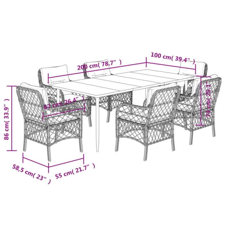 vidaXL 7-daļīgs dārza mēbeļu komplekts, matrači,gaiši pelēka PE pinums