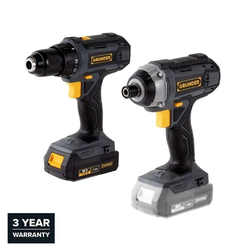 Akumulatora skrūvgriezējs - urbis Grunder CD-L1218+CW-L1218E, 18 V, 1x2.0 Ah