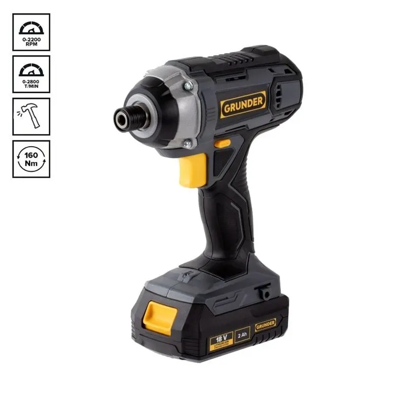 Akumulatora skrūvgriezējs - urbis Grunder CD-L1218+CW-L1218E, 18 V, 1x2.0 Ah