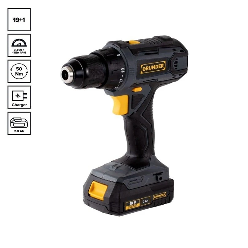 Instrumentu komplekts GRUNDER CD-L1218+CW-L1218E. 18 V. 2 Ah