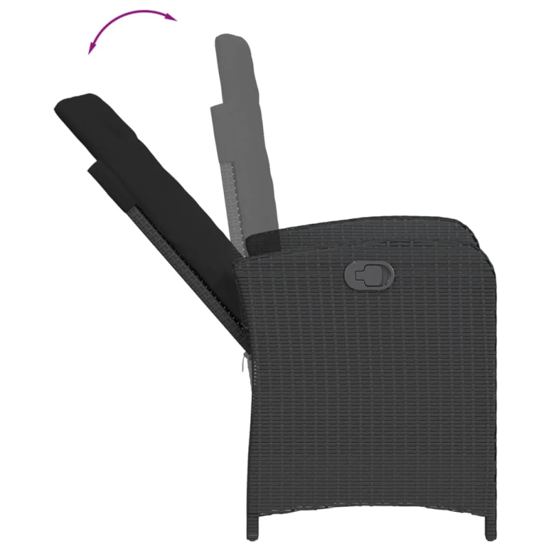 vidaXL 9-daļīgs dārza mēbeļu komplekts, matrači, melns, PE rotangpalma