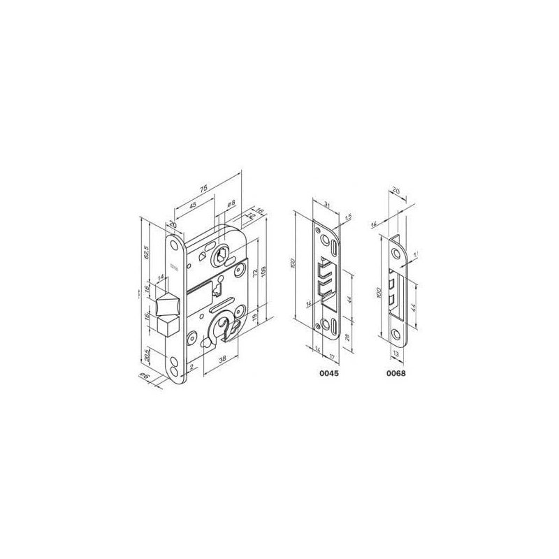 Iebūvējamā slēdzene. 2018+0068 bez cilindra. brūna