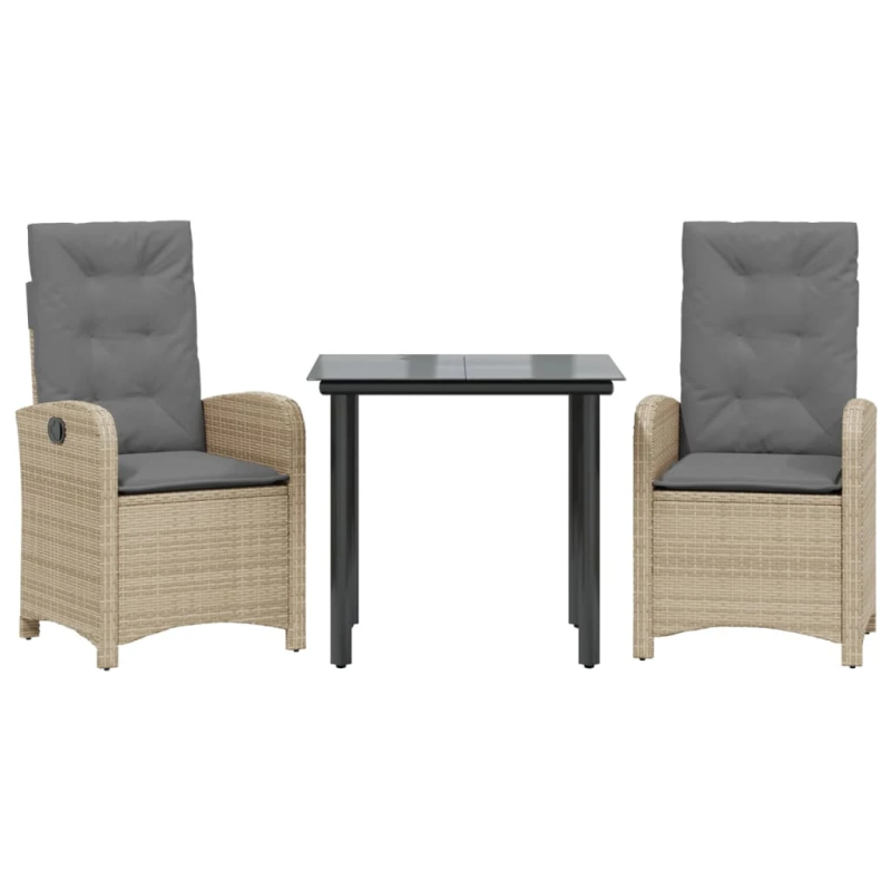 vidaXL 3-daļīgs dārza mēbeļu komplekts, matrači, bēša PE rotangpalma