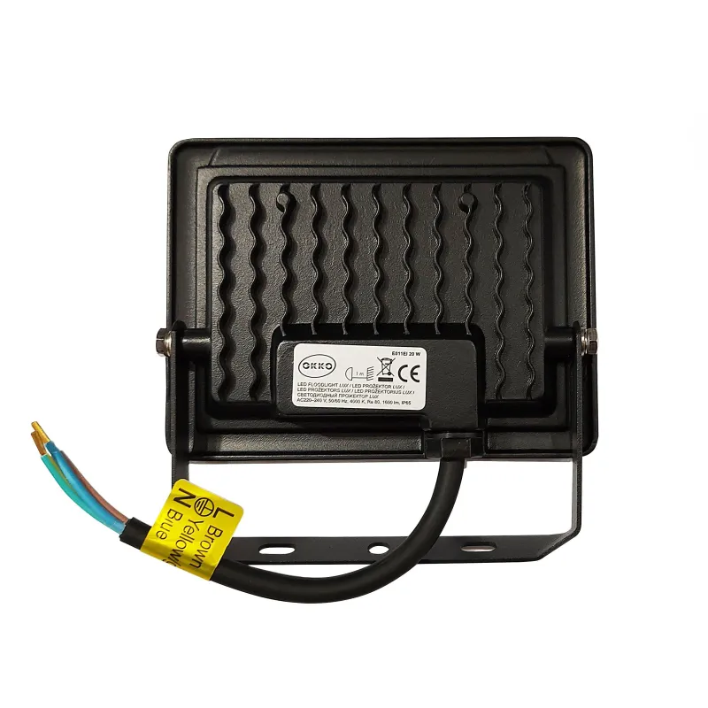 Prožektorius be judesio daviklio, tvirtinamas prie sienos Okko E011EI E011EI, 20 W, 1600 lm, 4000 °K, IP65, juoda sp.