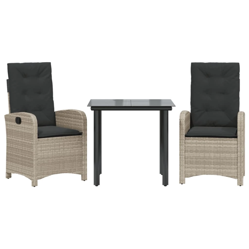 vidaXL 3-daļīgs dārza mēbeļu komplekts, matrači,gaiši pelēka PE pinums