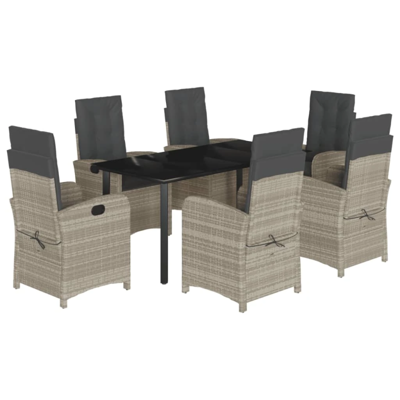 vidaXL 7-daļīgs dārza mēbeļu komplekts, matrači,gaiši pelēka PE pinums