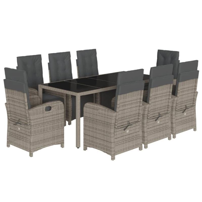 vidaXL 9-daļīgs dārza mēbeļu komplekts ar matračiem, PE rotangpalma