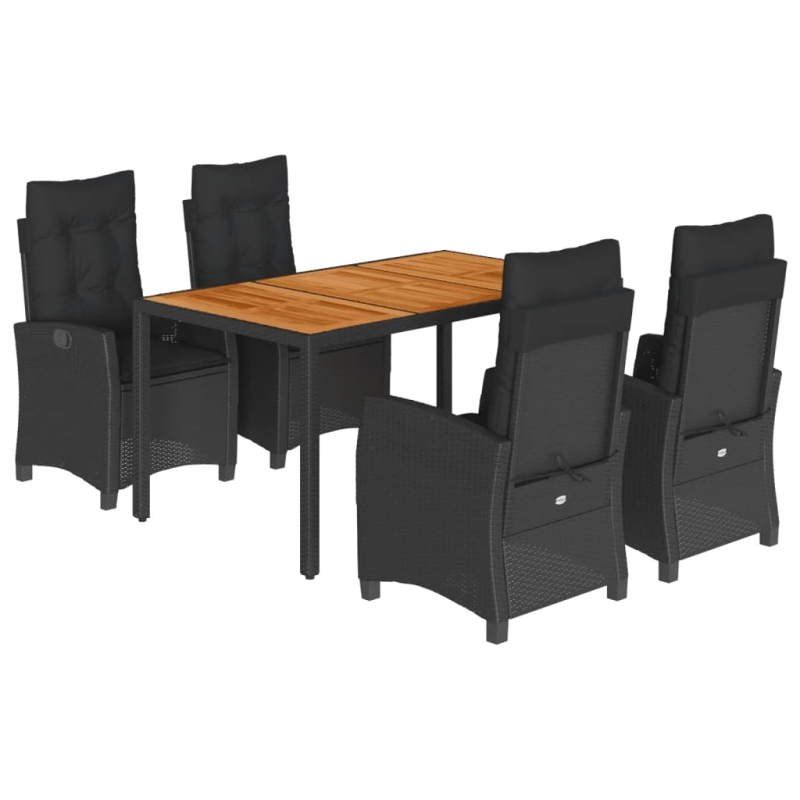 vidaXL 5-daļīgs dārza mēbeļu komplekts, matrači, melna PE rotangpalma