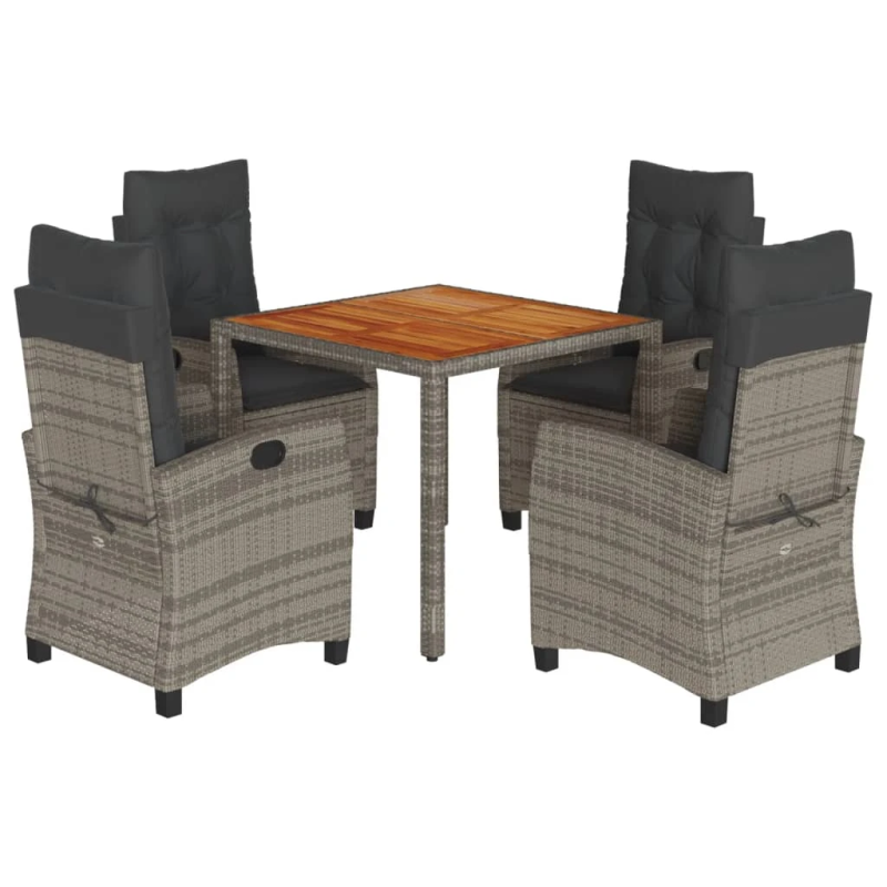 vidaXL 5-daļīgs dārza mēbeļu komplekts, matrači, pelēka PE rotangpalma