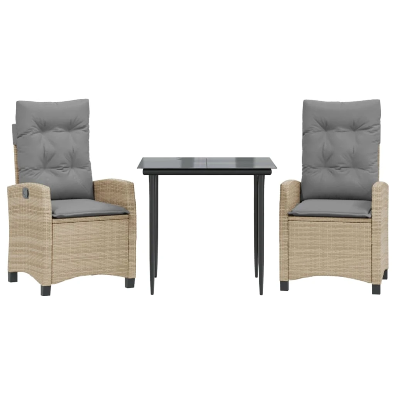 vidaXL 3-daļīgs dārza mēbeļu komplekts, matrači, bēša PE rotangpalma