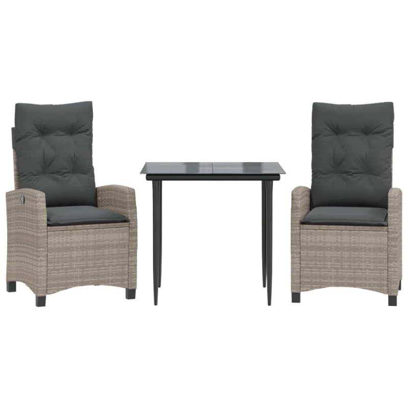 vidaXL 3-daļīgs dārza mēbeļu komplekts, matrači,gaiši pelēka PE pinums