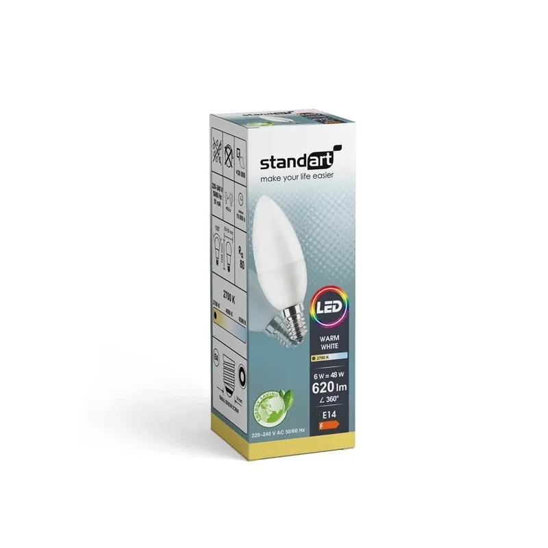 Spuldze Standart Integrētā LED spuldze, B35, 2700 °K, E14, 6 W, 620 lm