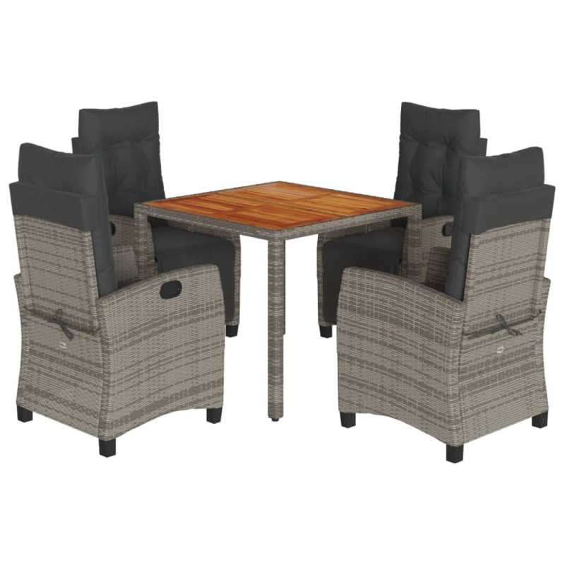 vidaXL 5-daļīgs dārza mēbeļu komplekts, matrači, pelēka PE rotangpalma