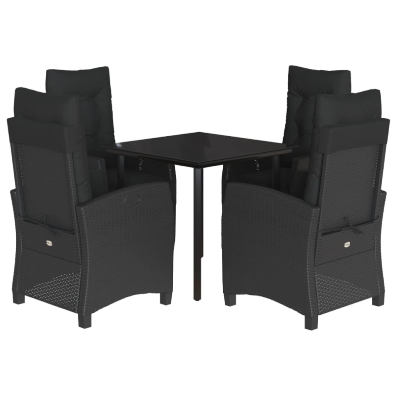 vidaXL 5-daļīgs dārza mēbeļu komplekts, matrači, melna PE rotangpalma