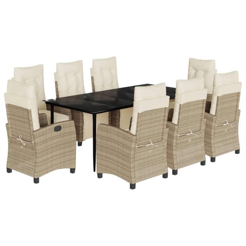 vidaXL 9-daļīgs virtuves mēbeļu komplekts ar matračiem, PE rotangpalma