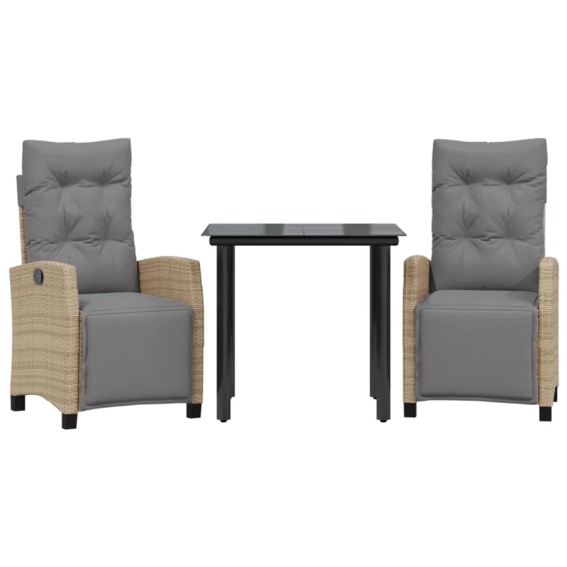 vidaXL 3-daļīgs dārza mēbeļu komplekts, matrači, bēša PE rotangpalma