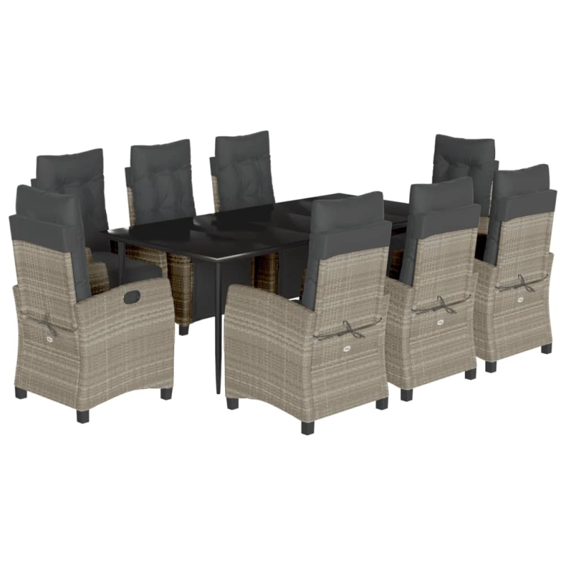 vidaXL 9-daļīgs dārza mēbeļu komplekts, matrači,gaiši pelēka PE pinums