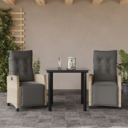 vidaXL 3-daļīgs dārza mēbeļu komplekts, matrači,gaiši pelēka PE pinums