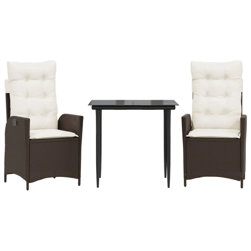 vidaXL 3-daļīgs dārza mēbeļu komplekts, matrači, brūna PE rotangpalma