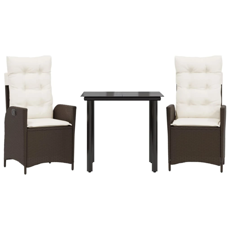 vidaXL 3-daļīgs dārza mēbeļu komplekts, matrači, brūna PE rotangpalma