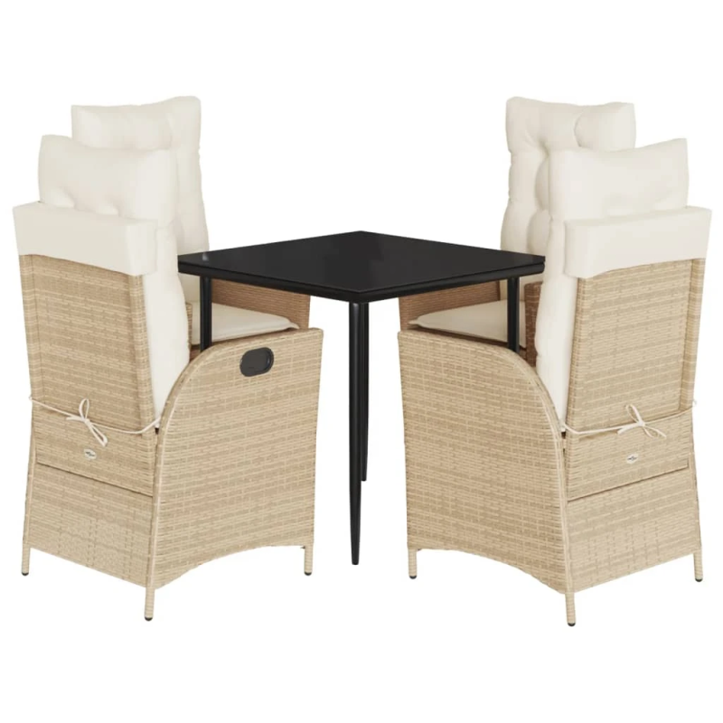 vidaXL 5-daļīgs dārza mēbeļu komplekts, matrači, bēša PE rotangpalma