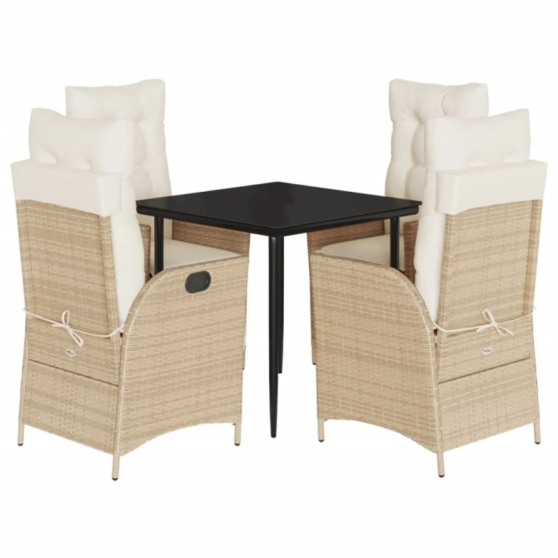 vidaXL 5-daļīgs dārza mēbeļu komplekts, matrači, bēša PE rotangpalma