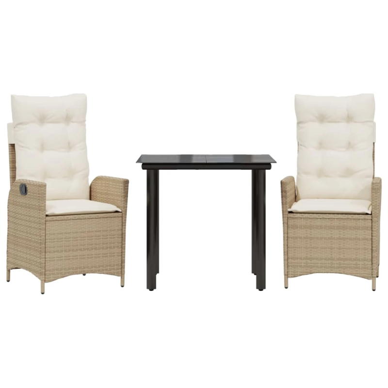 vidaXL 3-daļīgs dārza mēbeļu komplekts, matrači, bēša PE rotangpalma