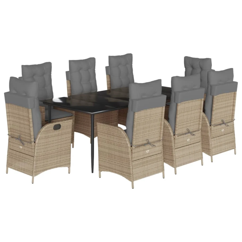 vidaXL 9-daļīgs virtuves mēbeļu komplekts ar matračiem, PE rotangpalma