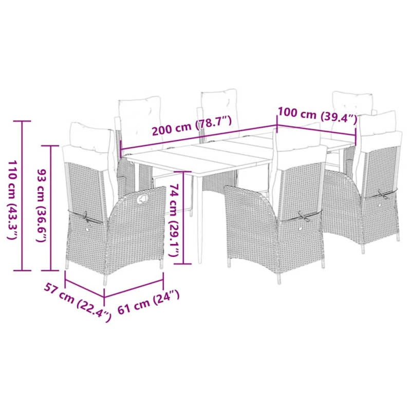vidaXL 7-daļīgs dārza mēbeļu komplekts ar matračiem, PE rotangpalma