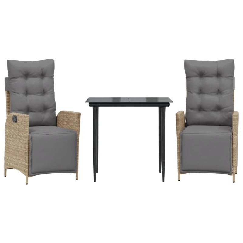 vidaXL 3-daļīgs dārza mēbeļu komplekts, matrači, bēša PE rotangpalma