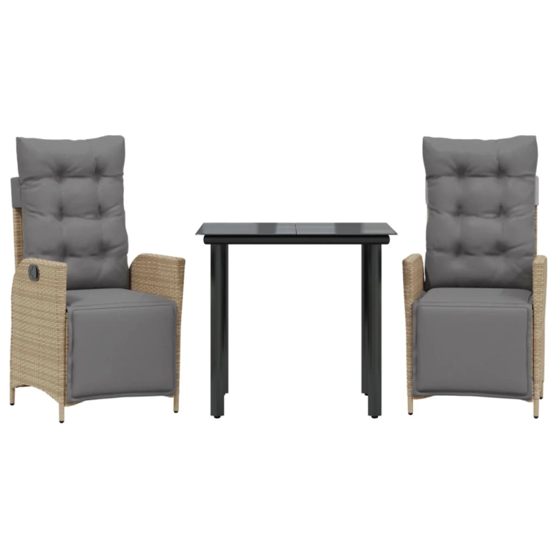 vidaXL 3-daļīgs dārza mēbeļu komplekts, matrači, bēša PE rotangpalma