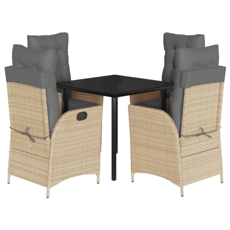 vidaXL 5-daļīgs dārza mēbeļu komplekts ar matračiem, PE rotangpalma