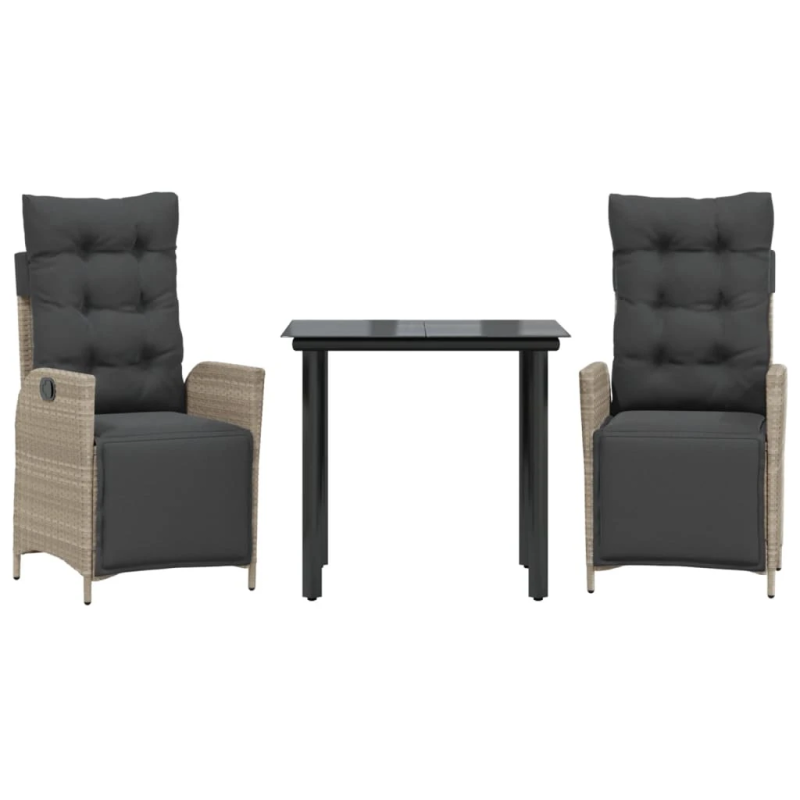 vidaXL 3-daļīgs dārza mēbeļu komplekts, matrači,gaiši pelēka PE pinums