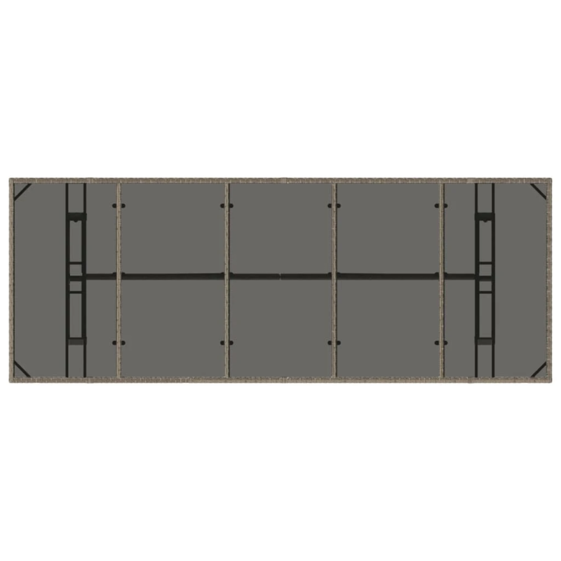 vidaXL dārza galds, stikla virsma, pelēks, 240x90x75cm, PE rotangpalma