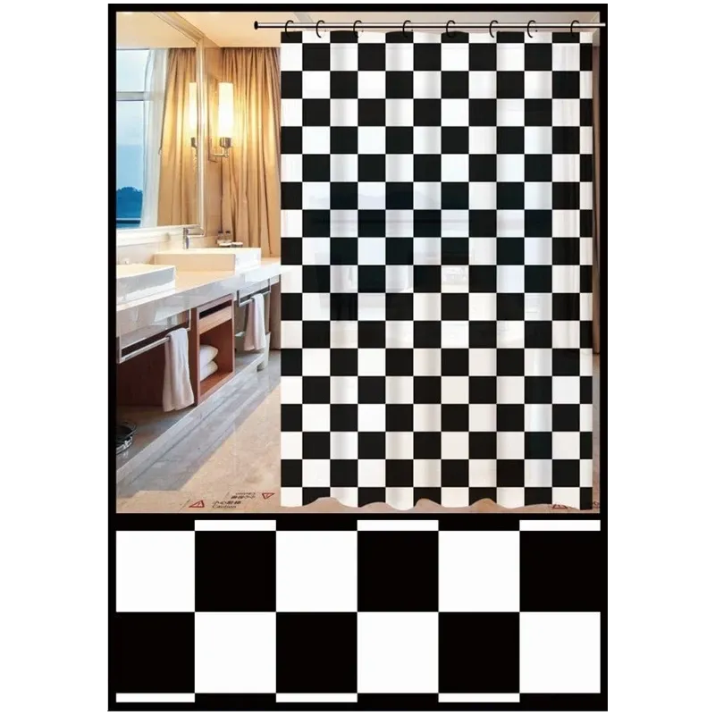 Dušas aizkars Thema Lux ZHY062-1, balta krās.-melna krās., 180 cm x 180 cm