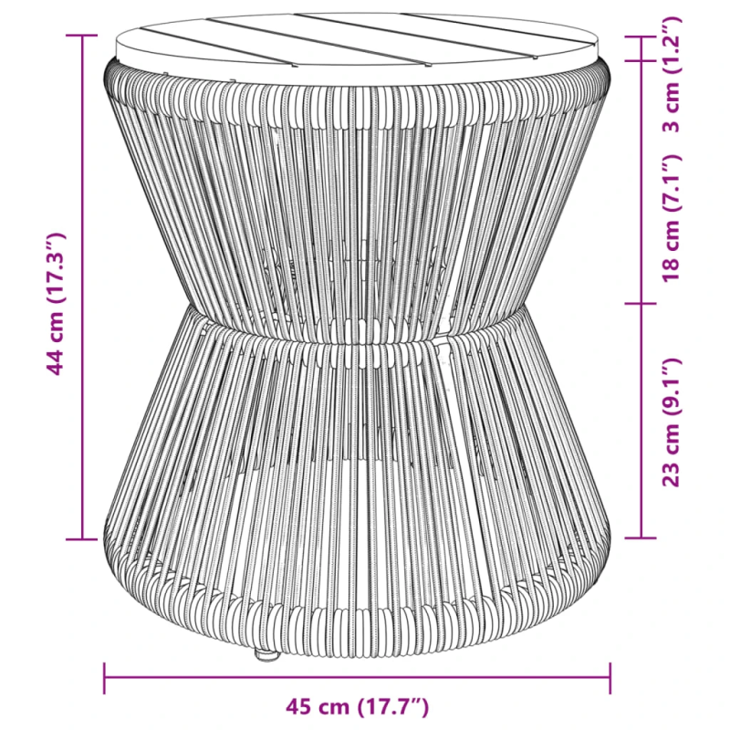vidaXL kafijas galdiņš ar stiepļu pamatni, melns, DIA 45x44 cm, akācija