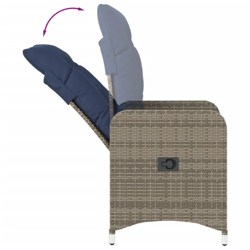 vidaXL atgāžami dārza krēsli, 2 gab., ar spilveniem, pelēks polietilēna rotangpalmas pinums