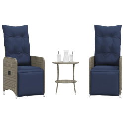 vidaXL atgāžami dārza krēsli, 2 gab., ar galdu, pelēks polietilēna rotangpalmas pinums