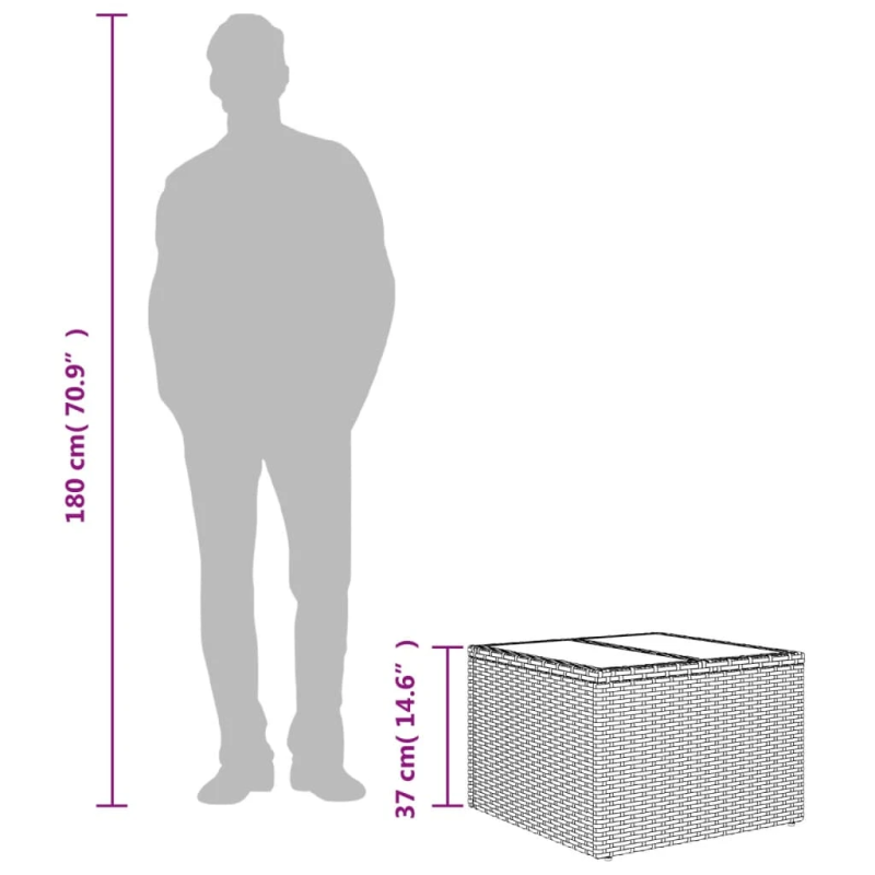 vidaXL dārza galds ar stikla virsmu, melns, 55x55x37 cm, polirotangs