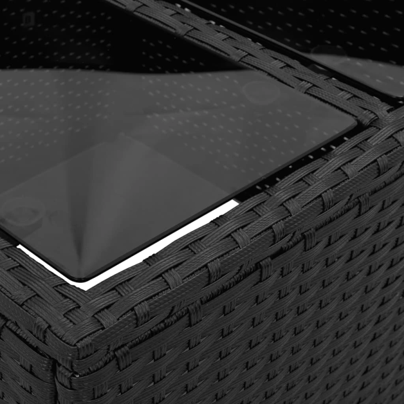 vidaXL dārza galds ar stikla virsmu, melns, 55x55x37 cm, polirotangs