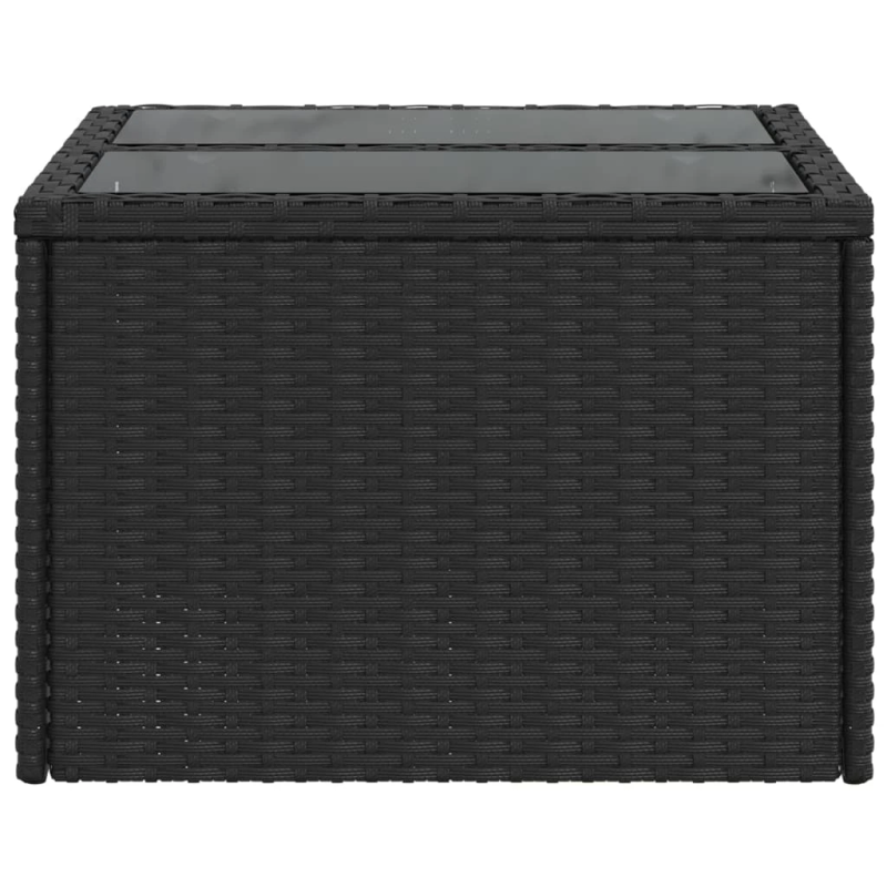 vidaXL dārza galds ar stikla virsmu, melns, 55x55x37 cm, polirotangs