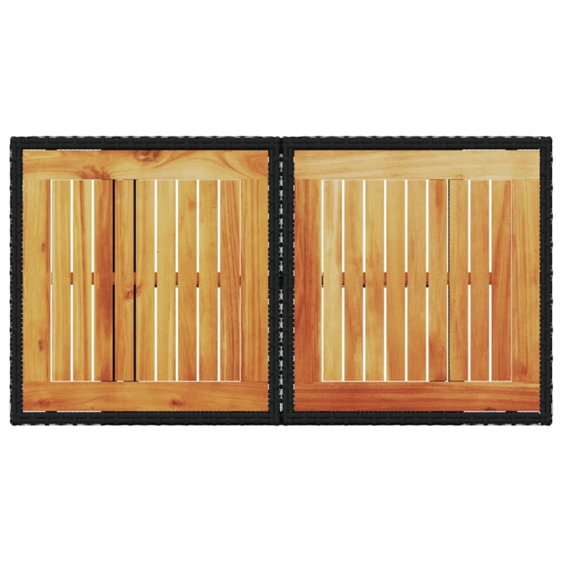 vidaXL dārza galds, 100x55x73 cm, melna PE rotangpalma, akācijas koks