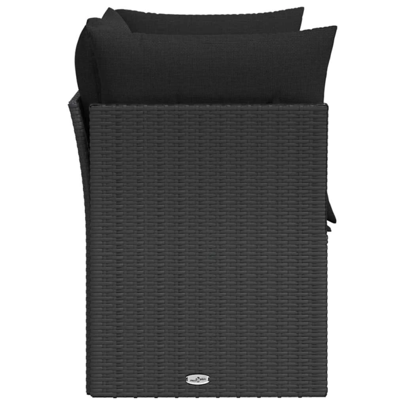 vidaXL dārza dīvāns ar spilveniem, divvietīgs, melns, polietilēna rotangpalma