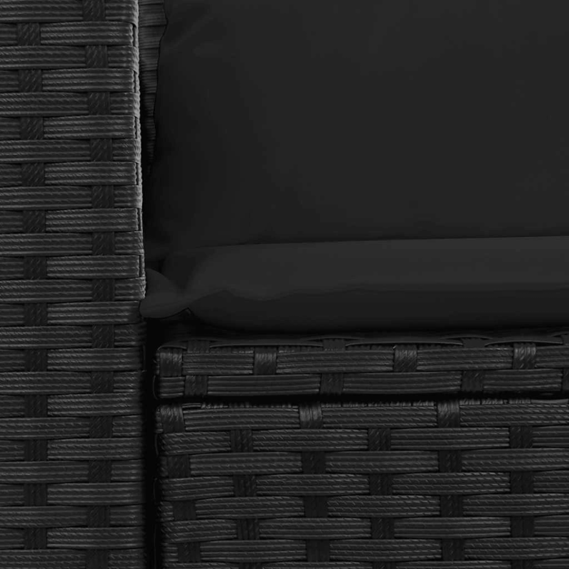vidaXL dārza dīvāns ar spilveniem, divvietīgs, melns, polietilēna rotangpalma